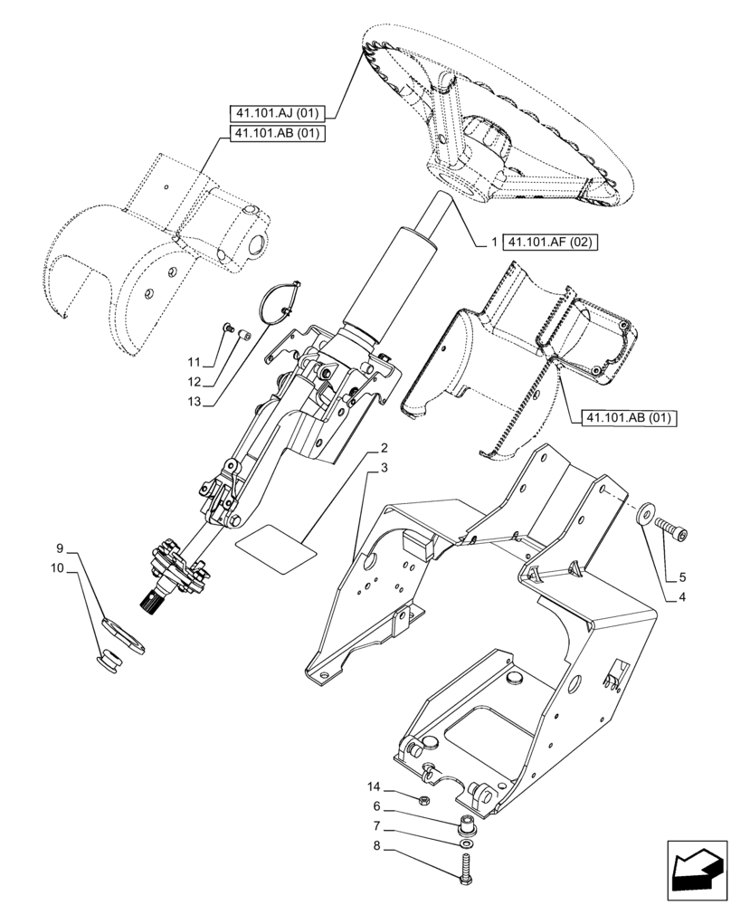 Схема запчастей Case IH PUMA 220 CVT - (41.101.AF[01]) - VAR - 391231, 758270, 758271, 758272, 758273 - STEERING COLUMN (41) - STEERING