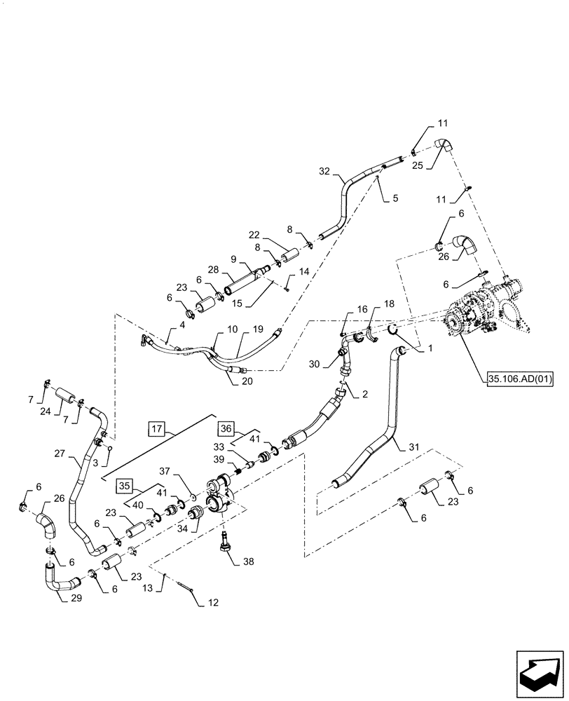 Схема запчастей Case IH STEIGER 500 - (35.322.AJ[01]) - STANDARD HYDRAULIC PUMP SUPPLY LINES, 500 HD, 540 HD (35) - HYDRAULIC SYSTEMS