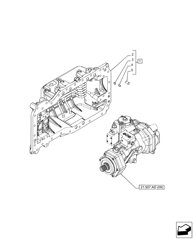 Схема запчастей Case IH PUMA 220 CVT - (21.507.AD[12]) - VAR - 337427, 337433, 391138, 758022 - TRANSMISSION, HYDROSTATIC PUMP, COVER (21) - TRANSMISSION