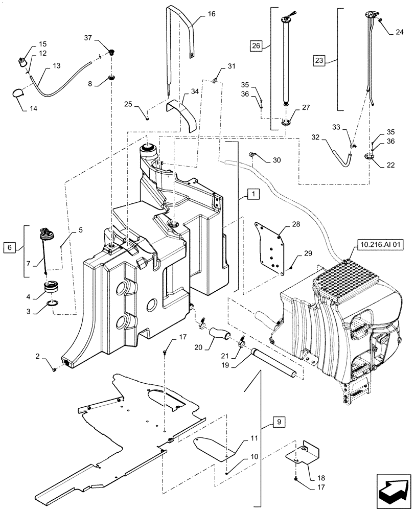 Схема запчастей Case IH MAGNUM 220 - (10.216.AI[02]) - FUEL TANK & ASSOCIATED PARTS (10) - ENGINE