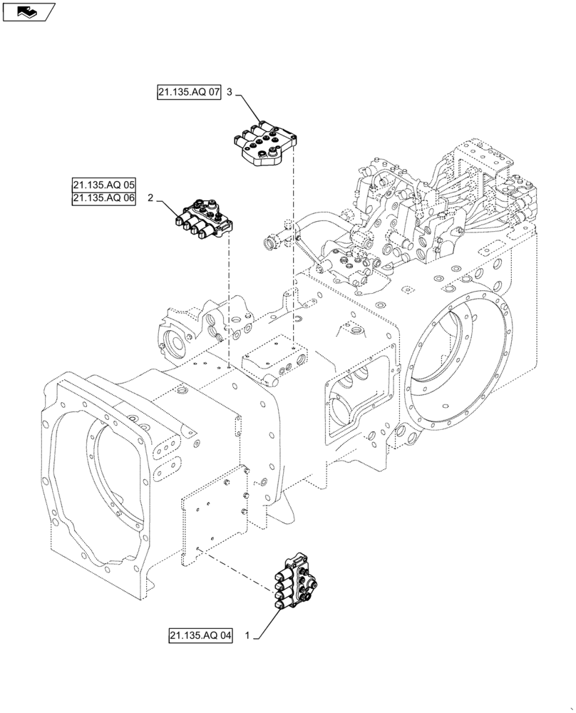 Схема запчастей Case IH MAGNUM 340 - (21.135.AQ[02]) - VAR - 429330, 429331, 429332, 429333 - POWERSHIFT- TRANSMISSION CONTROL VALVE LOCATION (21) - TRANSMISSION