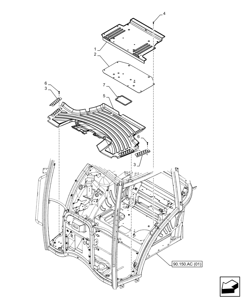 Схема запчастей Case IH FARMALL 95C - (90.160.AR[02]) - VAR - 334180, 334183, 334211, 391606, 743496, 743573, 744588 - FLOOR MAT, CAB, HI-LO (90) - PLATFORM, CAB, BODYWORK AND DECALS