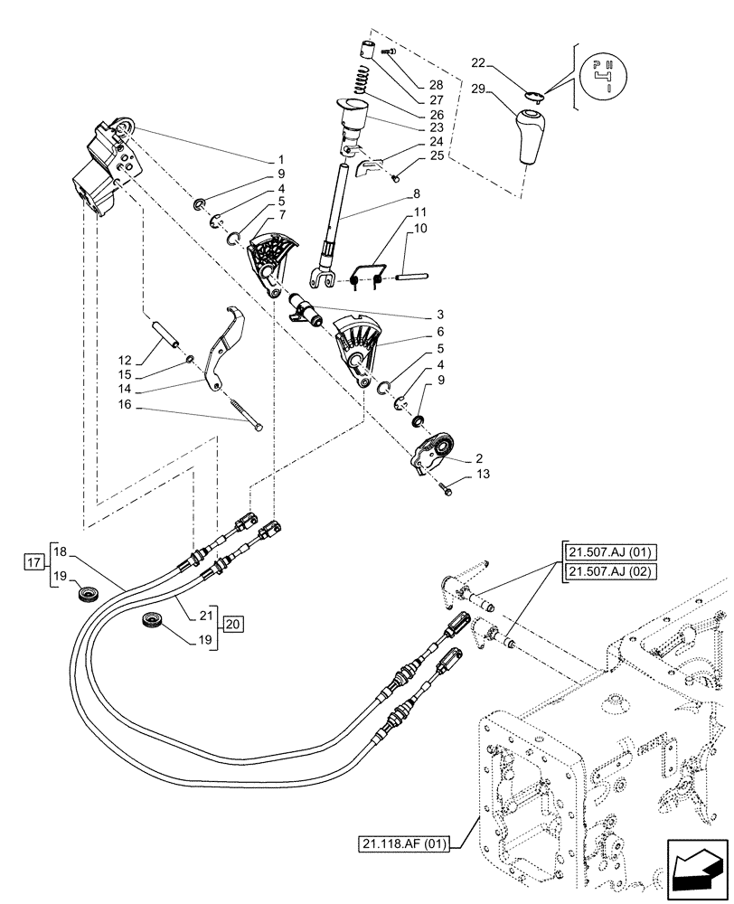 Схема запчастей Case IH FARMALL 105C - (21.134.AI[02]) - VAR - 390067 - TRANSMISSION, CONTROL LEVER, GEARSHIFT (8X8) (21) - TRANSMISSION