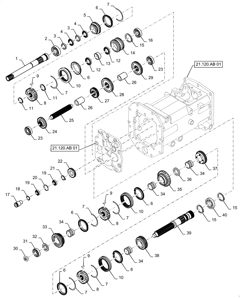 Схема запчастей Case IH FARMALL 35C - (19.100.AA[01]) - MAIN SHAFT, FARMALL 30C, 35C (19) - POWER COUPLING