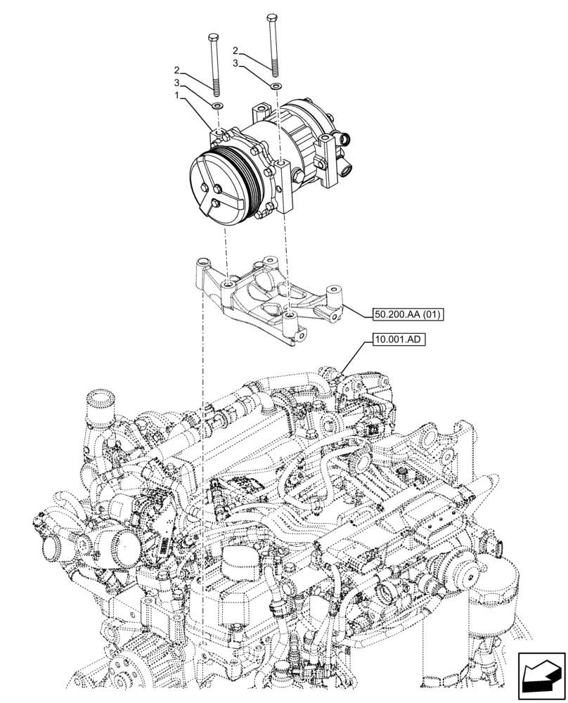 Схема запчастей Case IH FARMALL 95C - (50.200.AA[02]) - VAR - 334183, 334211, 391606, 743496, 743573, 744588 - AIR CONDITIONER, COMPRESSOR, CAB (50) - CAB CLIMATE CONTROL