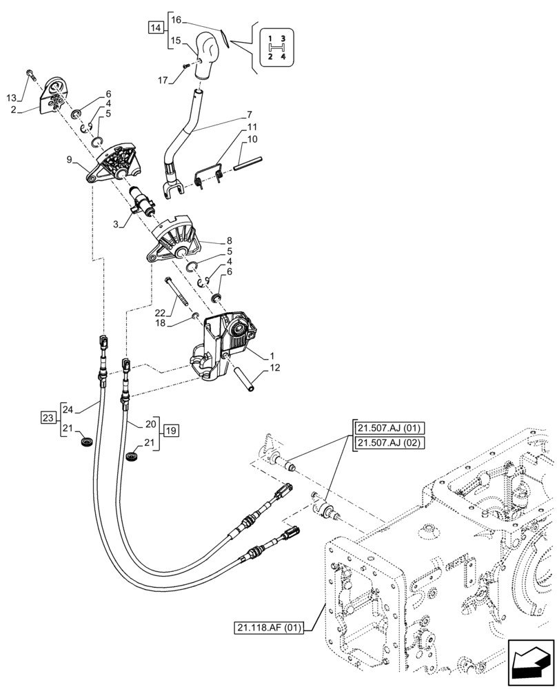 Схема запчастей Case IH FARMALL 85C - (21.134.AI[01]) - VAR - 390067 - TRANSMISSION, CONTROL LEVER, GEARSHIFT (8X8) (21) - TRANSMISSION