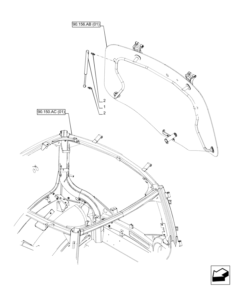 Схема запчастей Case IH PUMA 185 CVT - (90.156.AE[04]) - VAR - 758142, 758143, 758145, 758146 - WINDOW, REAR, GAS STRUT (90) - PLATFORM, CAB, BODYWORK AND DECALS