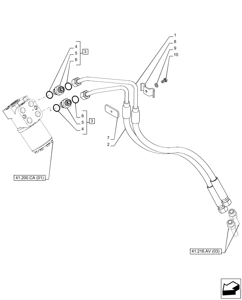 Схема запчастей Case IH PUMA 185 - (41.216.AV[01]) - VAR - 391231, 758270 - STEERING CYLINDER HYD. LINE, POWERSHIFT - END YR 16-APR-2014 (41) - STEERING