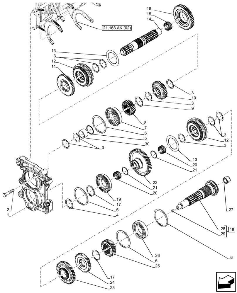 Схема запчастей Case IH FARMALL 105C - (21.168.AI) - VAR - 390275 - TRANSMISSION, SHAFT & GEAR (24X24) (HI-LO) (21) - TRANSMISSION