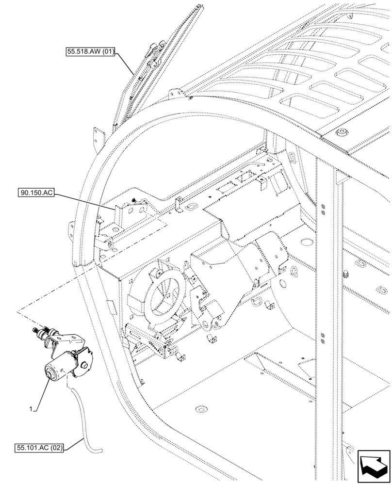 Схема запчастей Case IH FARMLIFT 632 - (55.518.AZ[01]) - WINDSHIELD WIPER, MOTOR, FRONT (55) - ELECTRICAL SYSTEMS