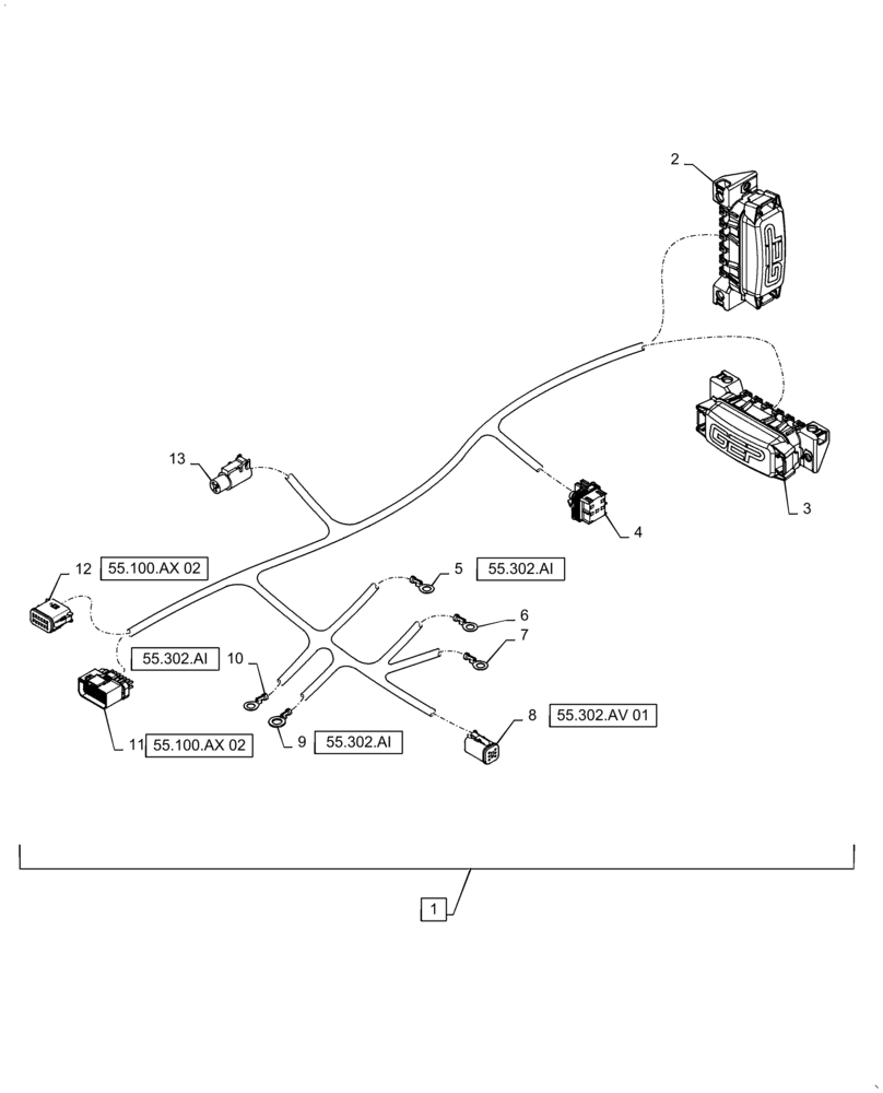 Схема запчастей Case IH STEIGER 580 - (55.302.AV[02]) - BATTERY EQUALIZER/CONVERTER HARNESS, T4B (55) - ELECTRICAL SYSTEMS