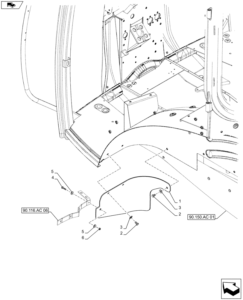 Схема запчастей Case IH MAXXUM 140 - (90.116.AC[07]) - VAR - 338122, 338201 - STANDARD REAR FENDERS WITH EXTENSIONS - MUDGUARD, LH (90) - PLATFORM, CAB, BODYWORK AND DECALS