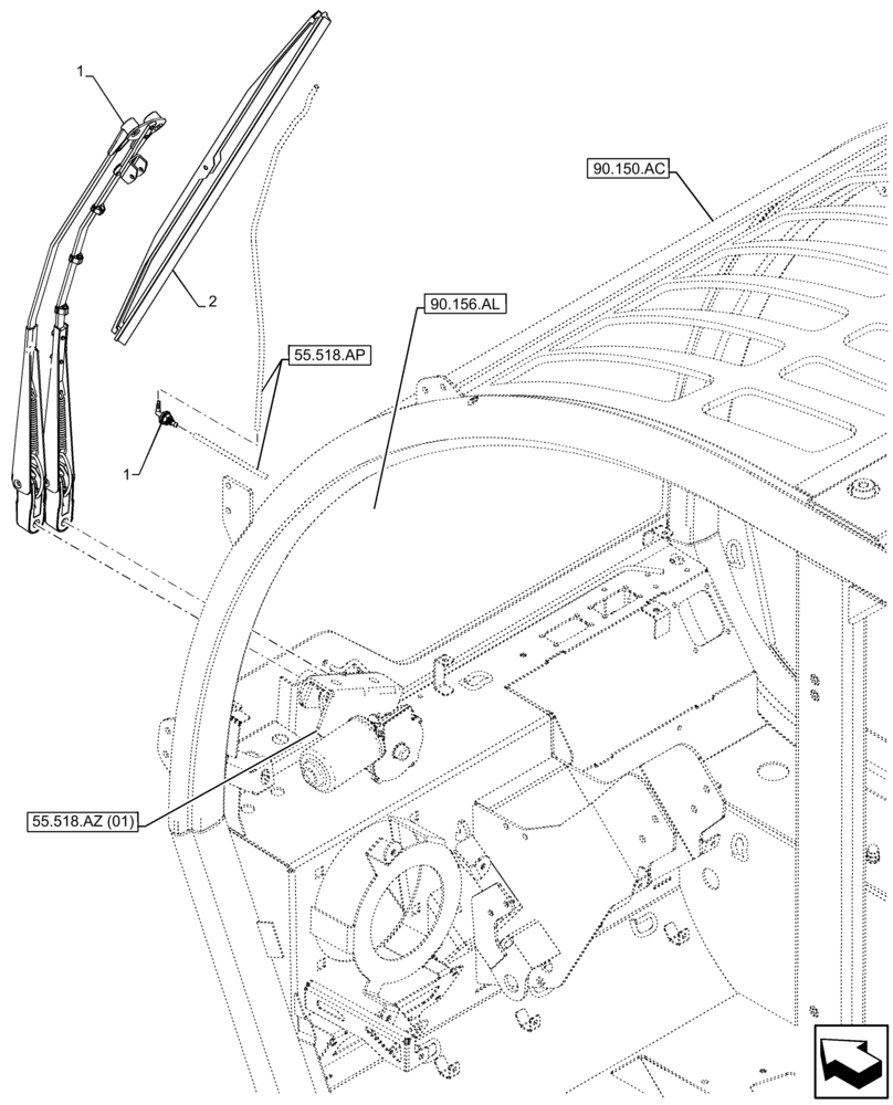 Схема запчастей Case IH FARMLIFT 635 - (55.518.AW[01]) - WINDSHIELD WIPER, ARM, FRONT (55) - ELECTRICAL SYSTEMS