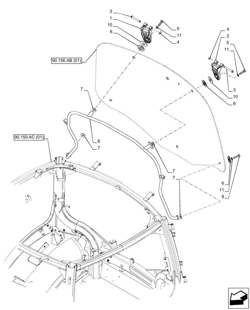 Схема запчастей Case IH PUMA 165 - (90.156.AD[02]) - VAR - 391177, 391179, 391233, 758130, 758131, 758132, 758139, 758140, 758141 - WINDOW, REAR, HINGE (90) - PLATFORM, CAB, BODYWORK AND DECALS