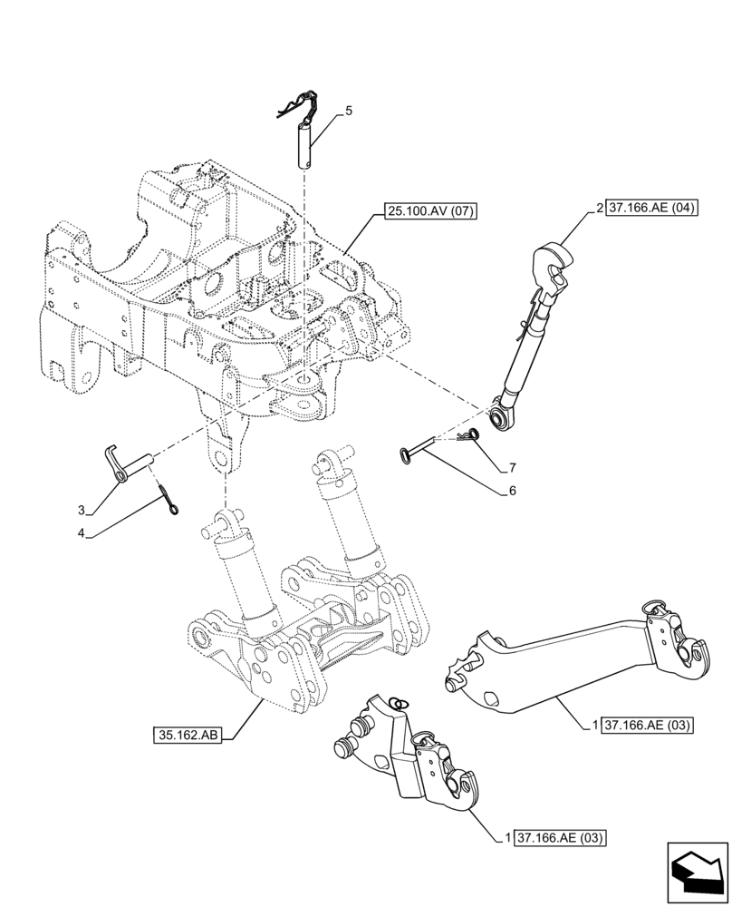 Схема запчастей Case IH MAXXUM 110 - (37.166.AE[02]) - VAR - 334648, 335831, 337831, 743699, 743700 - HYDRAULIC LIFT, ATTACHMENT (37) - HITCHES, DRAWBARS & IMPLEMENT COUPLINGS