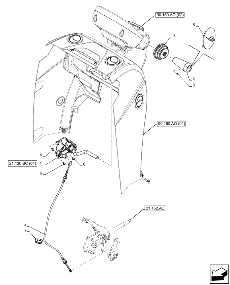 Схема запчастей Case IH FARMALL 115C - (21.130.BC[03]) - VAR - 390067, 743546, 744576 - TRANSMISSION, CONTROL LEVER, REVERSER (12X12) (20X20 CREEPER) (24X24) (HYD PTO) (21) - TRANSMISSION