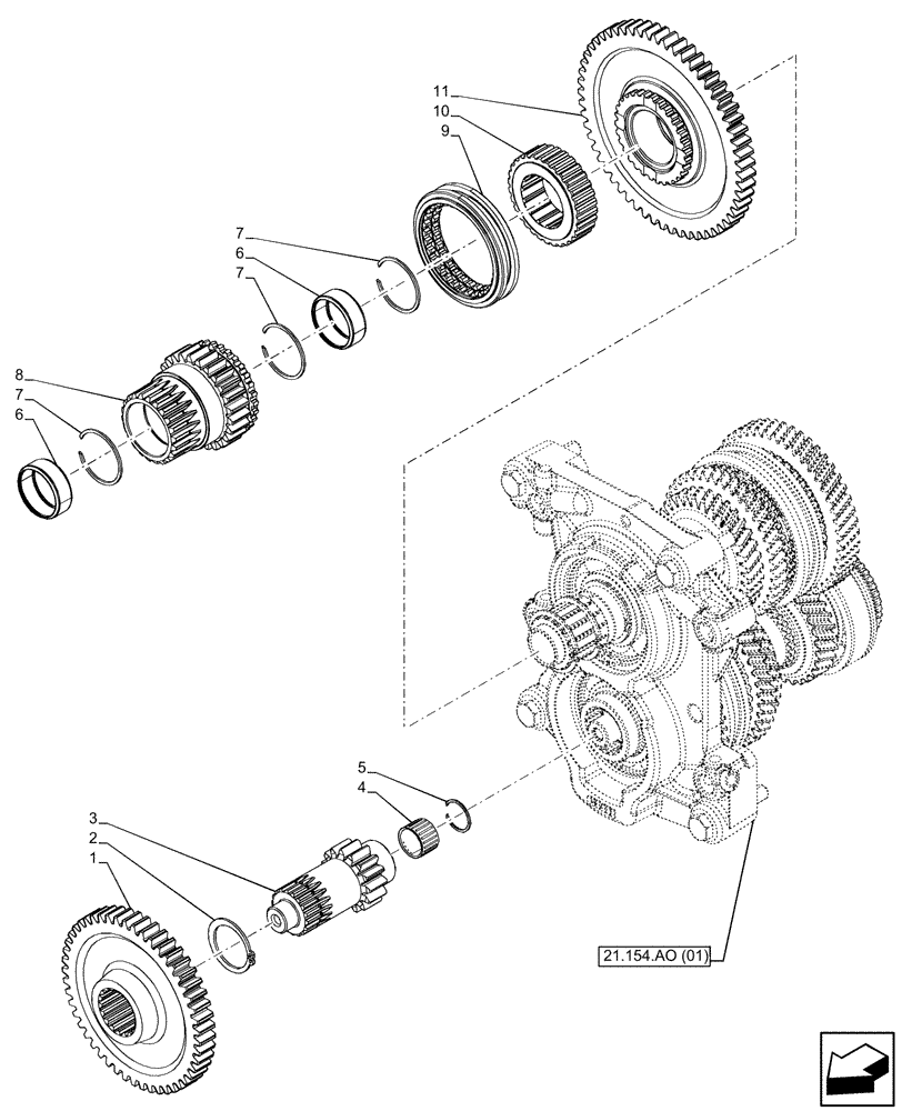 Схема запчастей Case IH FARMALL 105C - (21.154.AO[06]) - VAR - 334176 - TRANSMISSION, REDUCTION, UNIT, CONTROL (12X12 CREEPER) (21) - TRANSMISSION