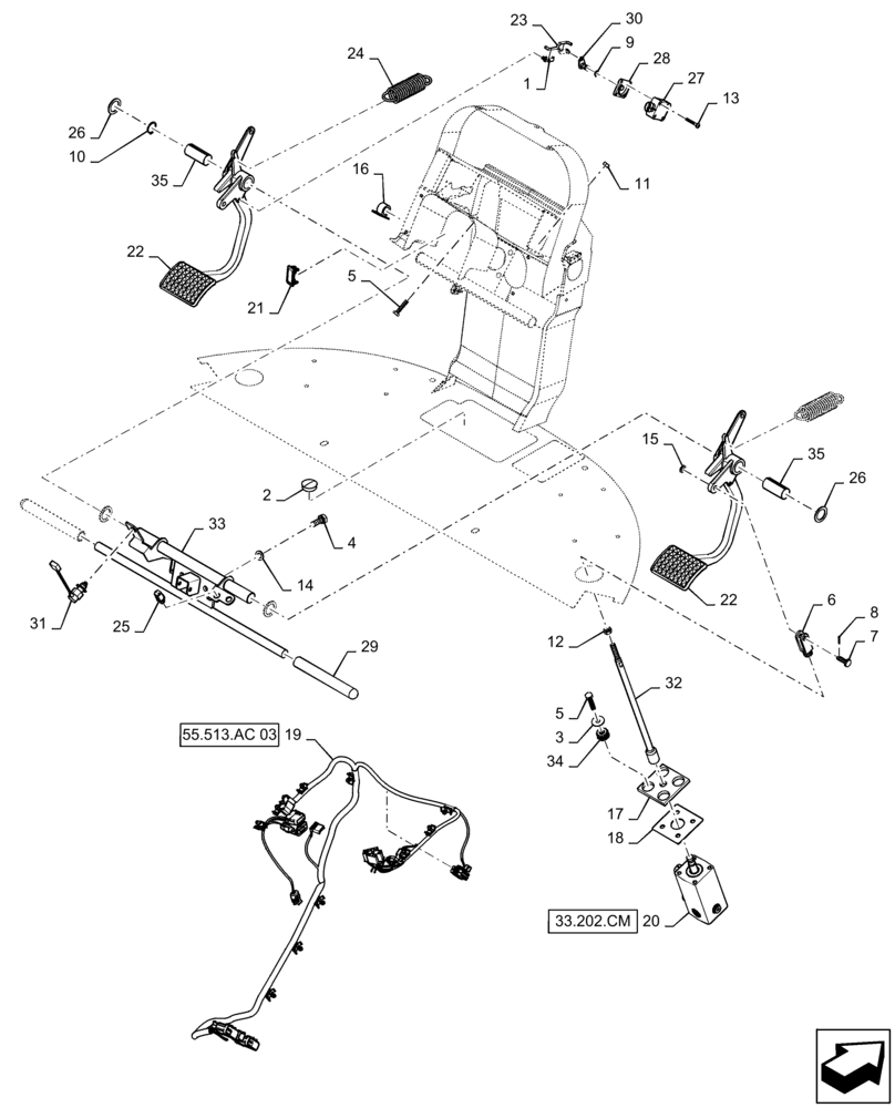 Схема запчастей Case IH QUADTRAC 580 - (33.202.010[01]) - BRAKE AND CLUTCH PEDAL (BSN ZFF308000) (33) - BRAKES & CONTROLS