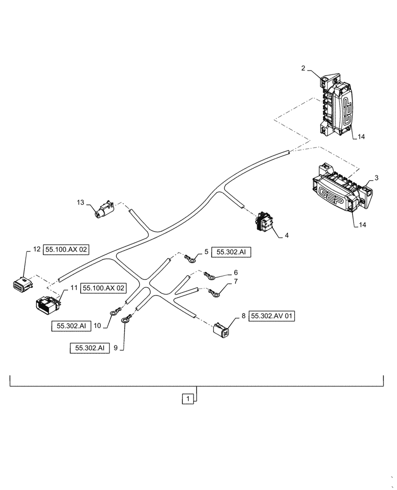 Схема запчастей Case IH QUADTRAC 500 - (55.302.AV[02]) - BATTERY EQUALIZER/CONVERTER HARNESS, T4B (55) - ELECTRICAL SYSTEMS