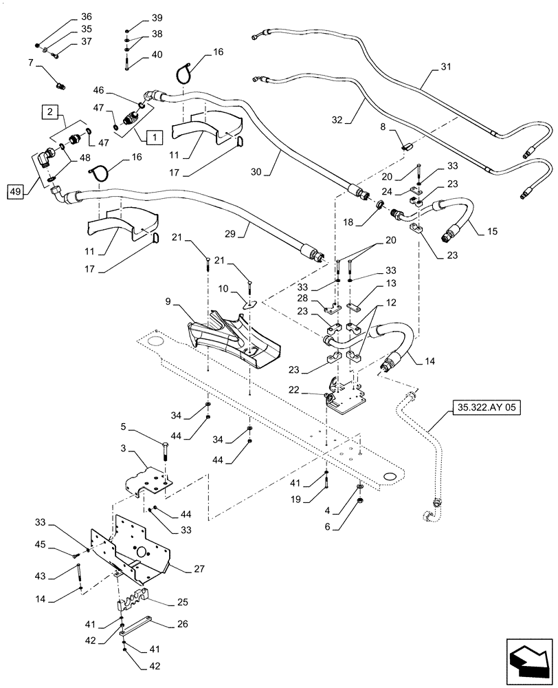 Схема запчастей Case IH QUADTRAC 620 - (35.322.AY[06]) - AUXILIARY CONTROL VALVE LINES, REAR (35) - HYDRAULIC SYSTEMS