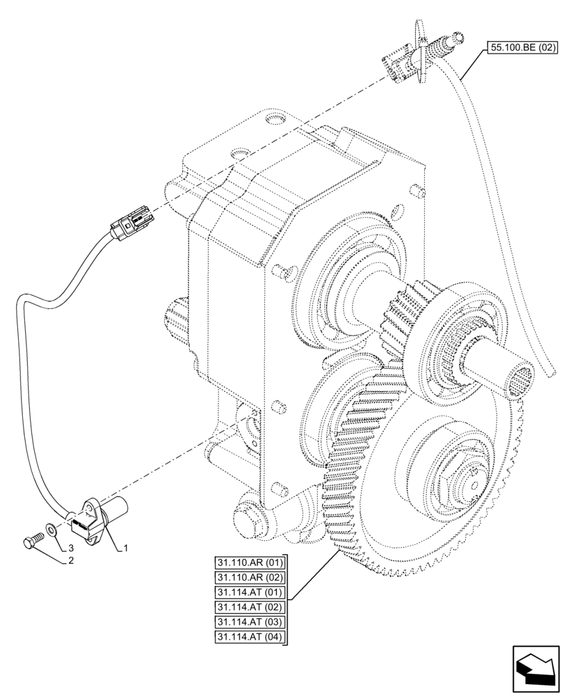 Схема запчастей Case IH FARMALL 85C - (55.048.AI) - VAR - 334183, 334187, 334190, 334211, 391606, 392315, 743496, 743573, 744588 - REAR, PTO, SPEEDOMETER, CAB (55) - ELECTRICAL SYSTEMS