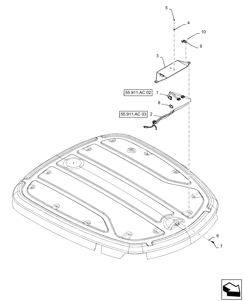 Схема запчастей Case IH QUADTRAC 580 - (55.911.AC[01]) - GPS RECEIVER HARNESS (55) - ELECTRICAL SYSTEMS