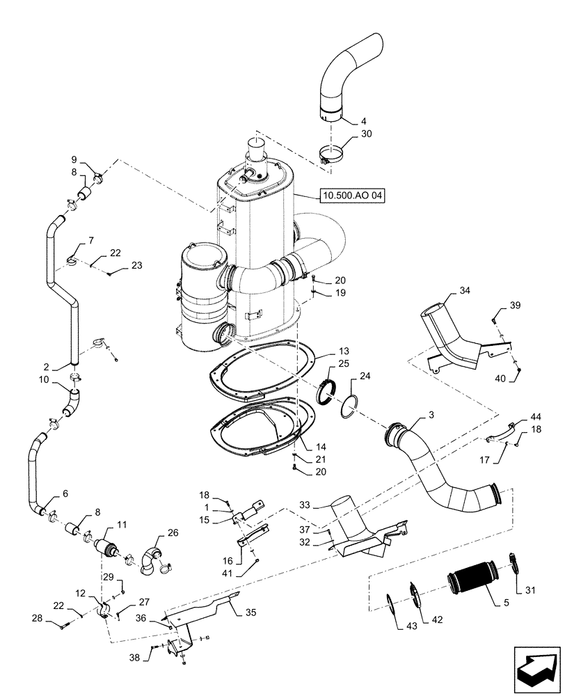 Схема запчастей Case IH STEIGER 500 - (10.500.AO[03]) - EXHAUST SYSTEM, STEIGER 500 (10) - ENGINE