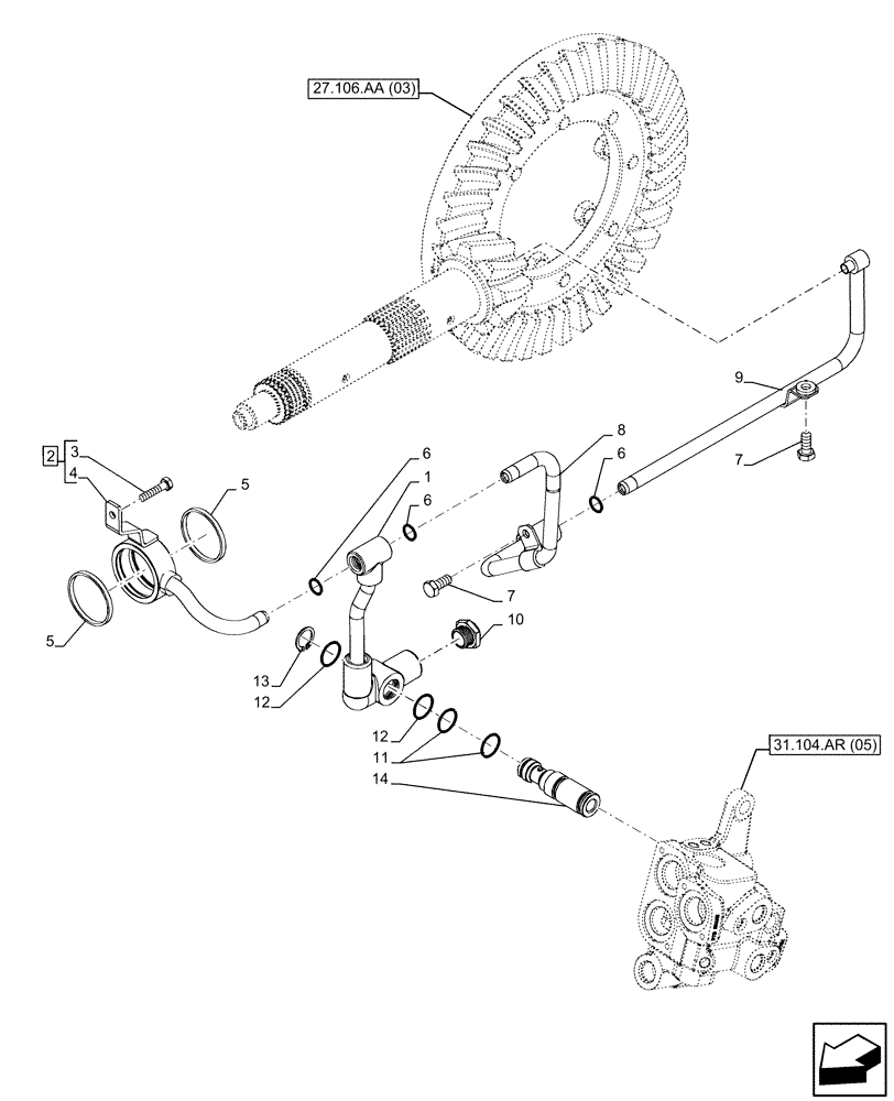 Схема запчастей Case IH FARMALL 115C - (21.168.AT) - VAR - 334177, 390272 - TRANSMISSION LUBRICATION LINE (HI-LO) (21) - TRANSMISSION