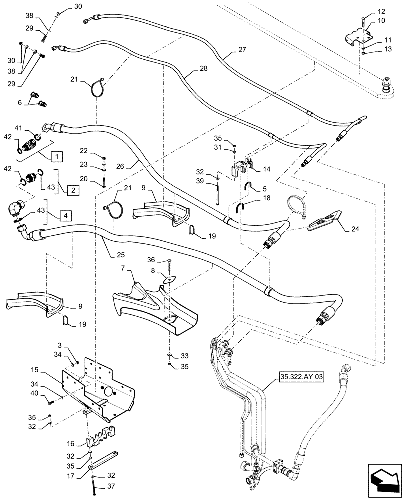 Схема запчастей Case IH QUADTRAC 500 - (35.322.AY[04]) - AUXILIARY CONTROL VALVE LINES, REAR (35) - HYDRAULIC SYSTEMS