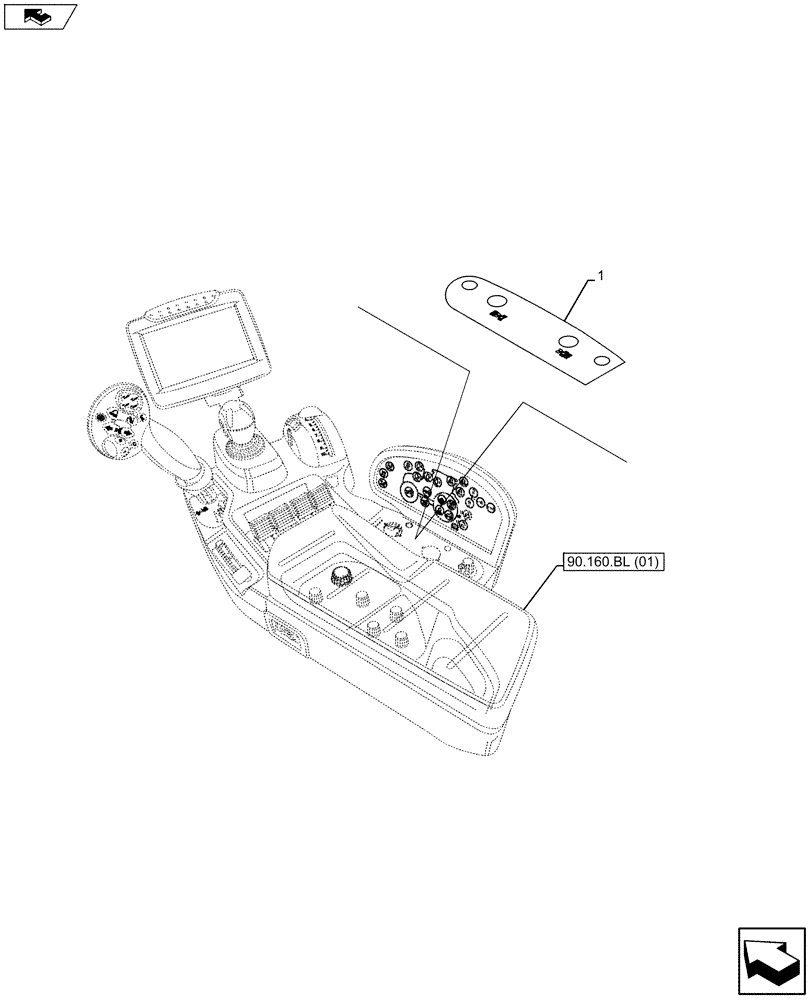 Схема запчастей Case IH MAXXUM 120 - (90.108.AA[09]) - VAR - 333648, 334648, 335648, 743700 - ARMREST, DECALS (90) - PLATFORM, CAB, BODYWORK AND DECALS