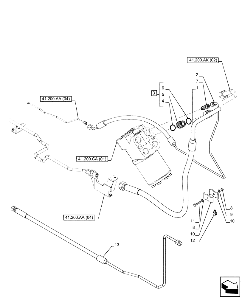 Схема запчастей Case IH PUMA 220 CVT - (41.200.AA[03]) - VAR - 337439, 337467, 337468, 337469, 391231, 758270 - STEERING VALVE, LINE, CVT (41) - STEERING