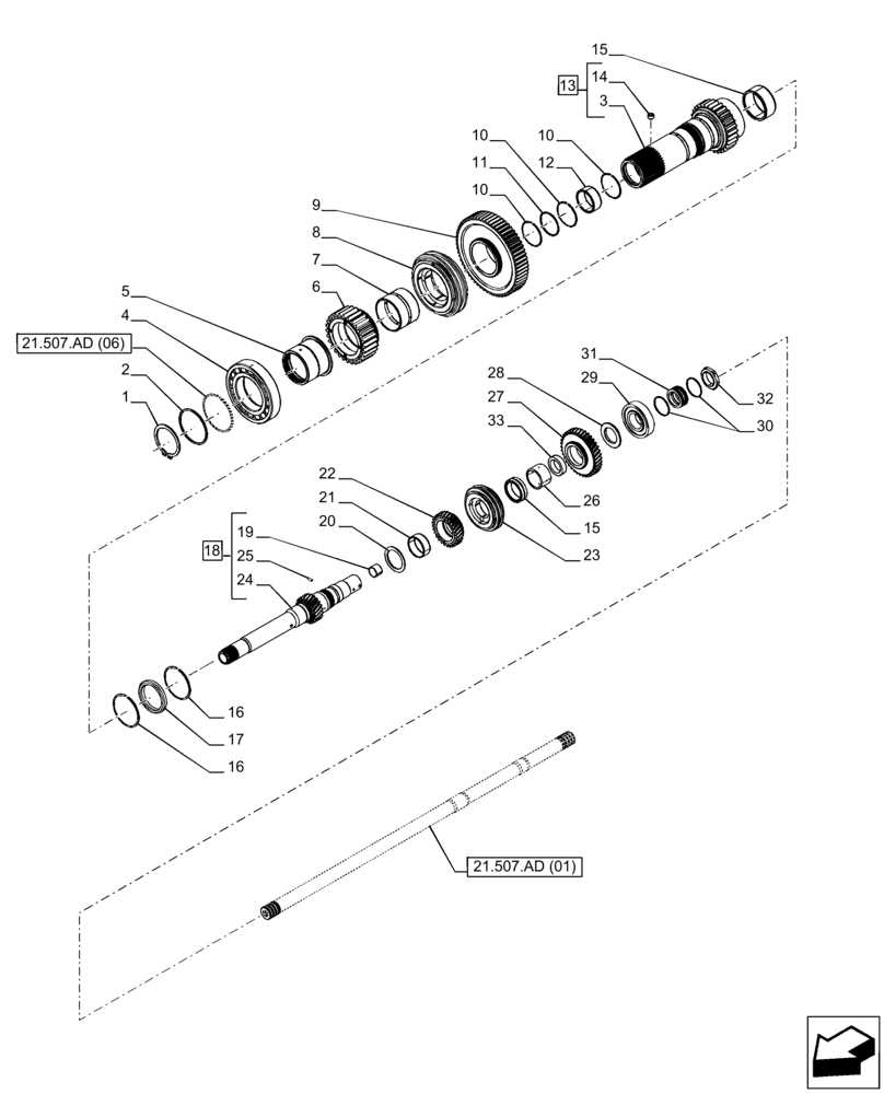 Схема запчастей Case IH PUMA 240 CVT - (21.507.AD[05]) - VAR - 337427, 337433, 391138, 758022 - TRANSMISSION, MAIN SHAFT, RANGE GEAR, CVT (21) - TRANSMISSION