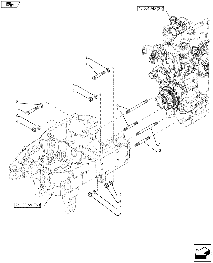 Схема запчастей Case IH MAXXUM 130 - (25.100.AV[07]) - VAR - 334648, 335831, 337831, 743699, 743700 - HYDRAULIC LIFT, SUPPORT (25) - FRONT AXLE SYSTEM