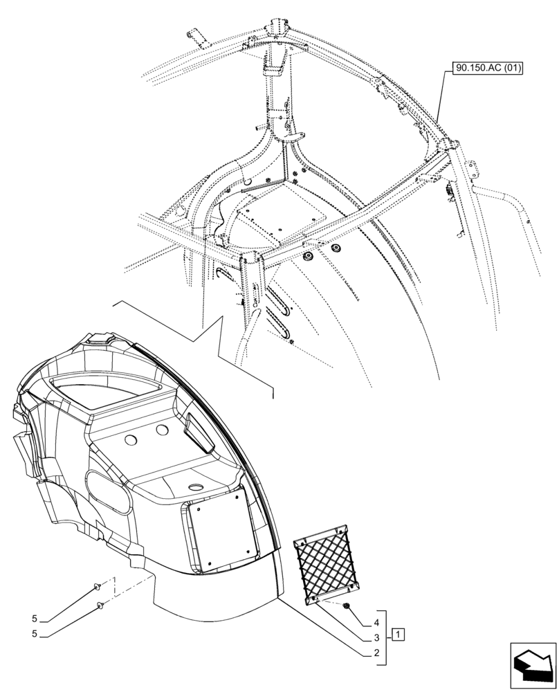 Схема запчастей Case IH PUMA 165 - (90.160.AM[02]) - VAR - 758255, 758256, 758257, 758258, 758259, 758261, 758262, 758263, 758264, 758265 - CAB INTERIOR TRIM, LH (90) - PLATFORM, CAB, BODYWORK AND DECALS