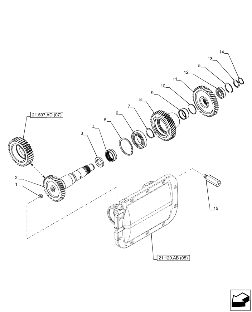 Схема запчастей Case IH PUMA 240 CVT - (21.507.AD[08]) - VAR - 337427, 337433, 391138, 758022 - TRANSMISSION, REVERSE SHAFT, CVT (21) - TRANSMISSION