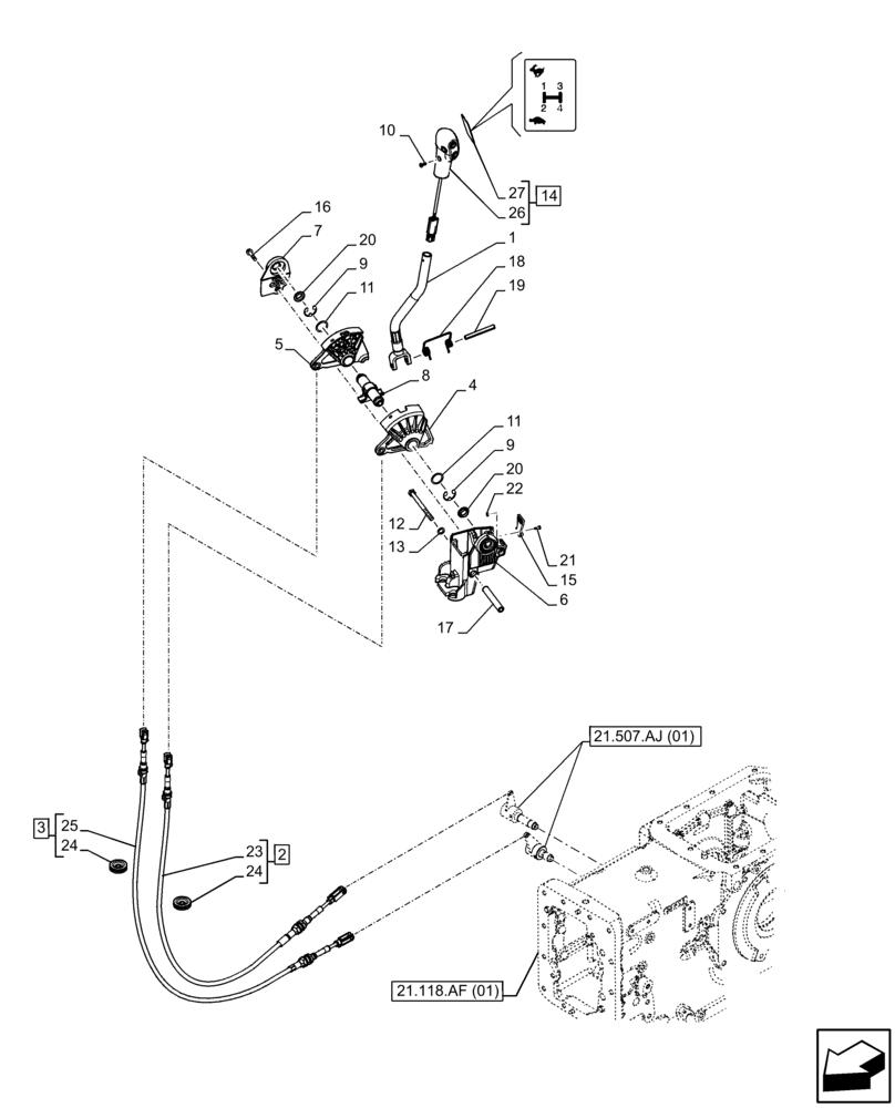 Схема запчастей Case IH FARMALL 105C - (21.134.AI[05]) - VAR - 390275 - TRANSMISSION, CONTROL LEVER, GEARSHIFT, HI-LO, W/O CAB (21) - TRANSMISSION