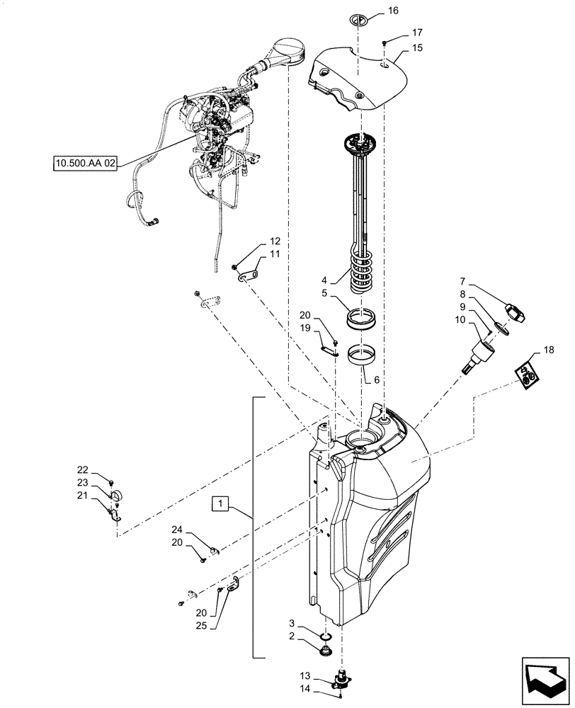 Схема запчастей Case IH MAGNUM 180 - (10.500.AA[01]) - SCR TANK ASSY - DEF/ADBLUE, BSN ZERE08100 (10) - ENGINE