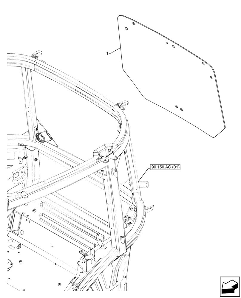 Схема запчастей Case IH FARMALL 95C - (90.156.AB[01]) - VAR - 391606, 743496 - WINDOW, REAR, GLASS, CAB (90) - PLATFORM, CAB, BODYWORK AND DECALS