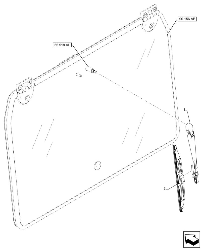 Схема запчастей Case IH FARMLIFT 632 - (55.518.AH) - WINDOW, REAR, WIPER ARM (55) - ELECTRICAL SYSTEMS