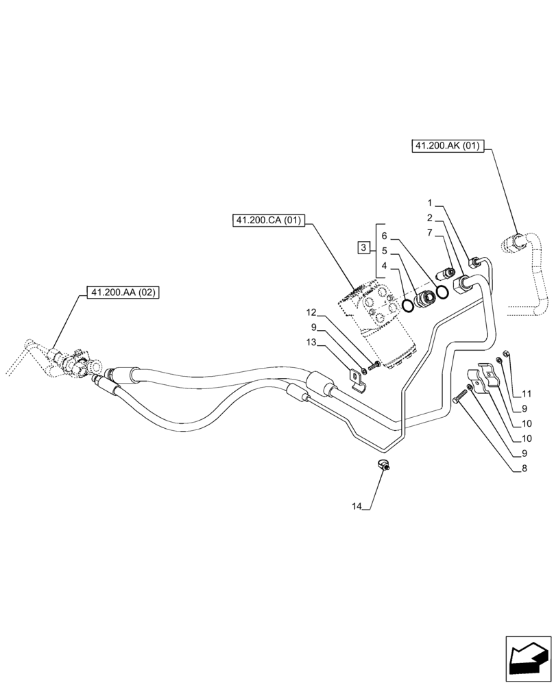 Схема запчастей Case IH PUMA 150 - (41.200.AA[01]) - VAR - 391231, 758270 - STEERING VALVE, LINE, POWERSHIFT (41) - STEERING