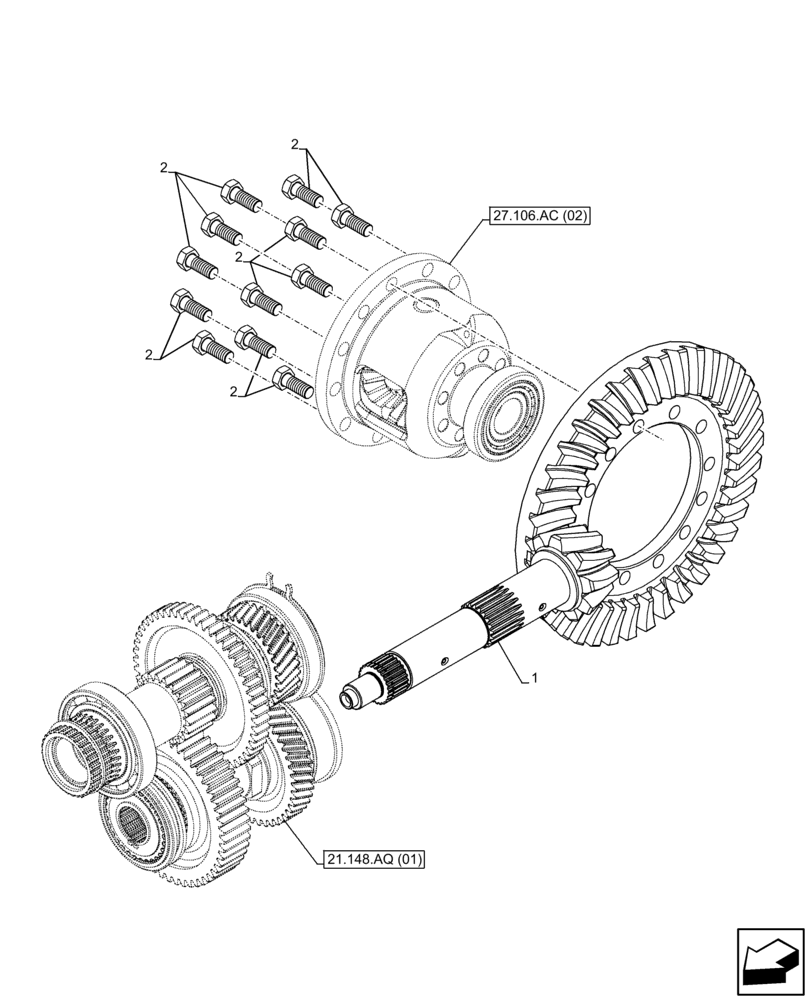 Схема запчастей Case IH FARMALL 85C - (27.106.AA[04]) - VAR - 743552 - REAR AXLE, BEVEL GEAR, BEVEL PINION, W/ HEAVY DUTY AXLE, W/ 30" TIRES (40KM/H) (27) - REAR AXLE SYSTEM