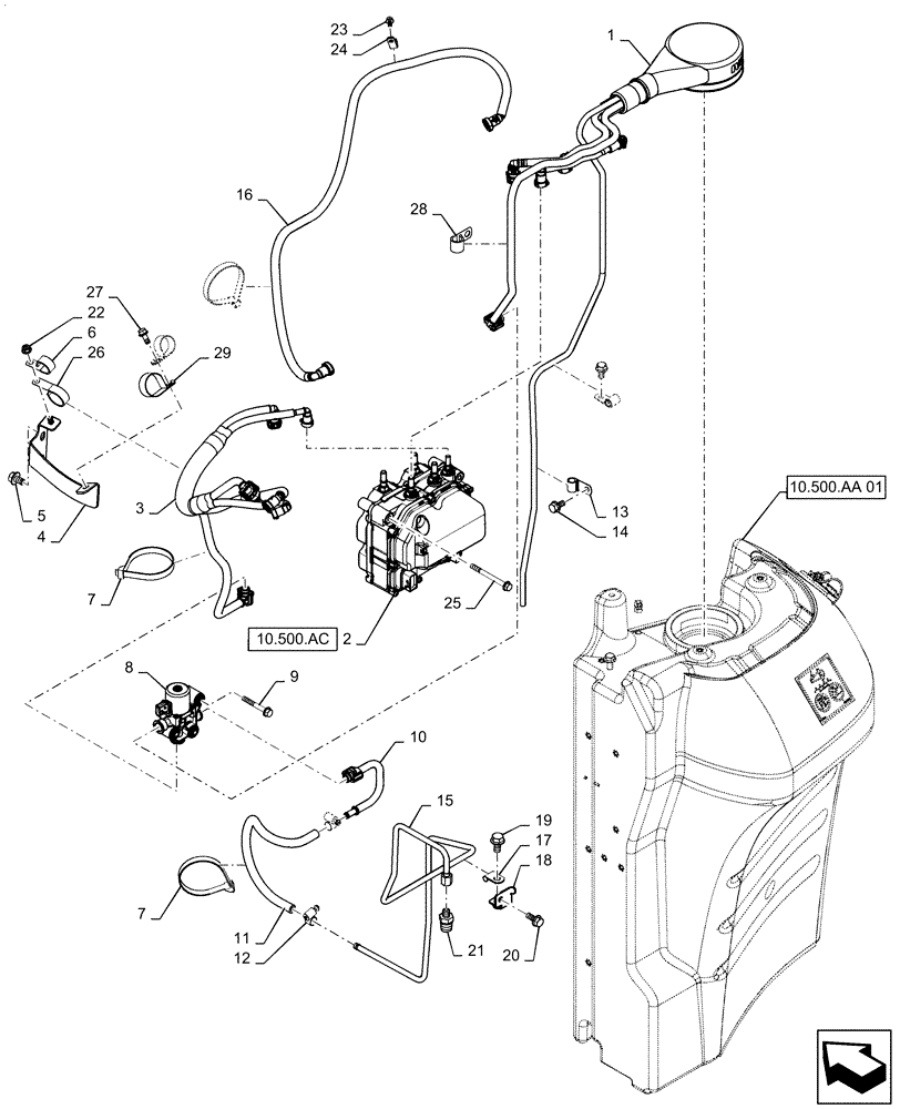 Схема запчастей Case IH MAGNUM 220 - (10.500.AA[02]) - SCR TANK LINES - DEF/ADBLUE (10) - ENGINE