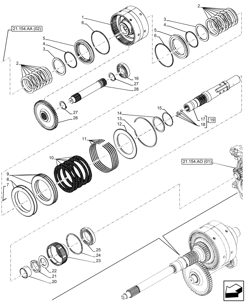 Схема запчастей Case IH FARMALL 115C - (21.154.AA[03]) - VAR - 330276, 334176 - CLUTCH (12X12 HYD PTO) (21) - TRANSMISSION