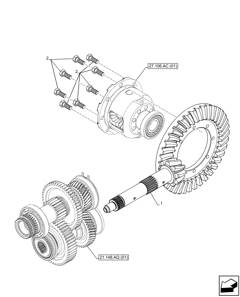 Схема запчастей Case IH FARMALL 95C - (27.106.AA[01]) - VAR - 743507 - REAR AXLE, BEVEL GEAR, BEVEL PINION (30KM/H) (27) - REAR AXLE SYSTEM