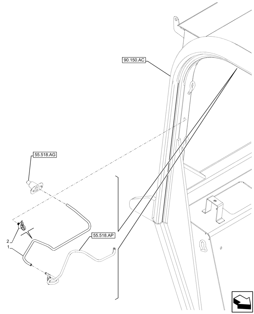 Схема запчастей Case IH FARMLIFT 935 - (55.518.AB) - WINDOW, REAR, WIPER, PIPE (55) - ELECTRICAL SYSTEMS