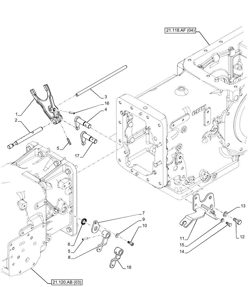 Схема запчастей Case IH FARMALL 115C - (21.168.AK[01]) - VAR - 334117 - TRANSMISSION, CENTRAL REDUCTION GEAR, CONTROLS (24X24) (HI-LO) (21) - TRANSMISSION