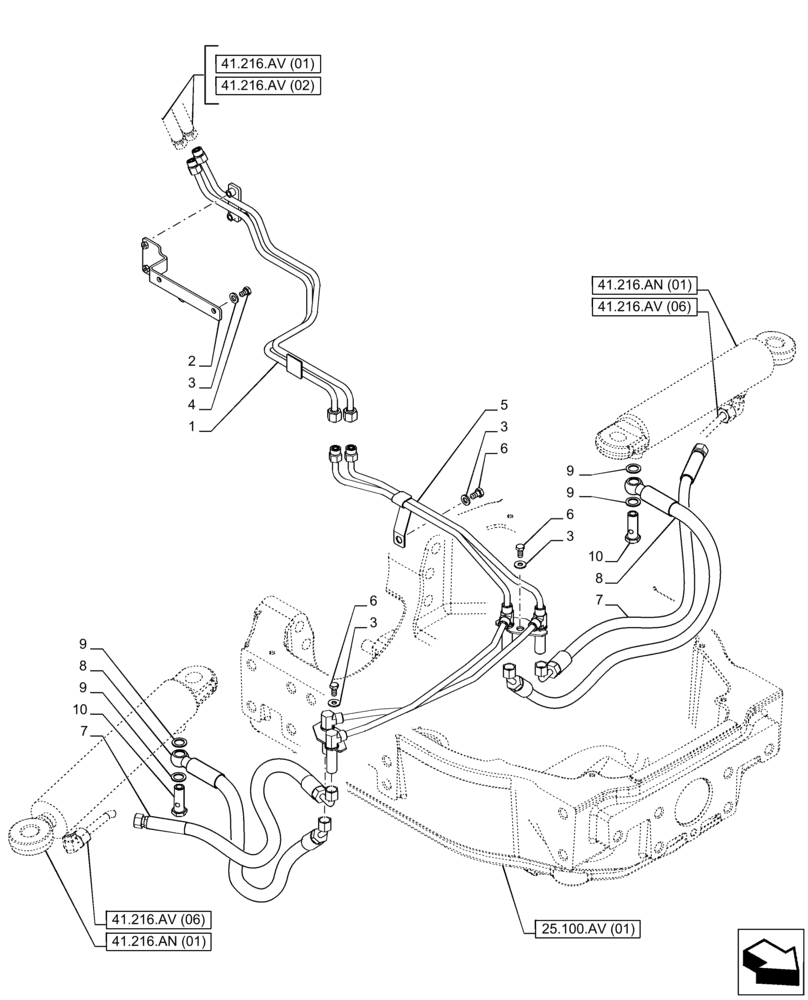 Схема запчастей Case IH PUMA 185 CVT - (41.216.AV[03]) - VAR - 391157 - 4WD FRONT AXLE, STEERING CYLINDER HYD. LINE (41) - STEERING