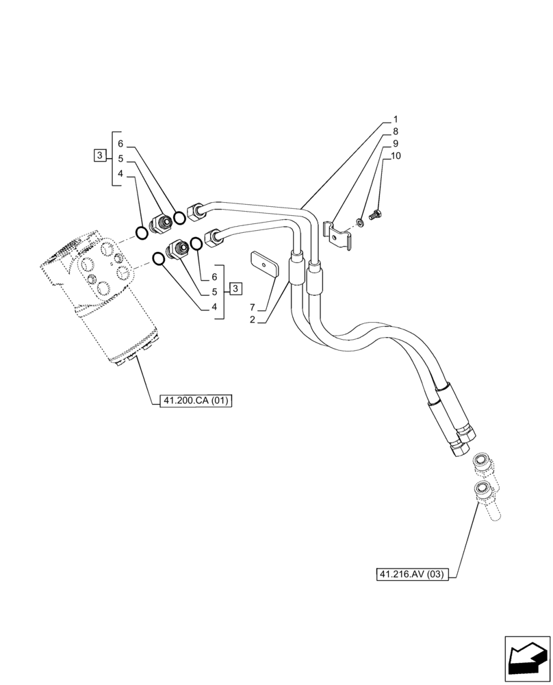 Схема запчастей Case IH PUMA 150 CVT - (41.216.AV[02]) - VAR - 391231, 758270 - STEERING CYLINDER HYD. LINE, CVT - END YR 16-APR-2014 (41) - STEERING