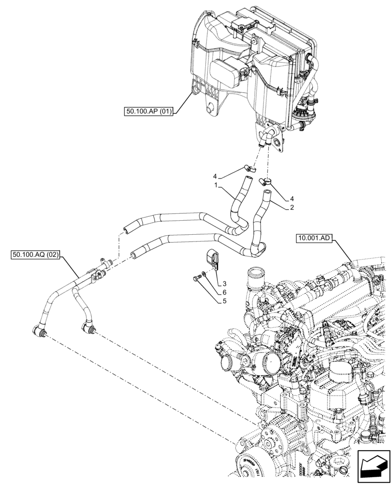 Схема запчастей Case IH FARMALL 85C - (50.100.AQ[01]) - VAR - 334180, 334183, 334211, 391606, 743496, 743573, 744588 - HEATER, LINE, CAB (50) - CAB CLIMATE CONTROL