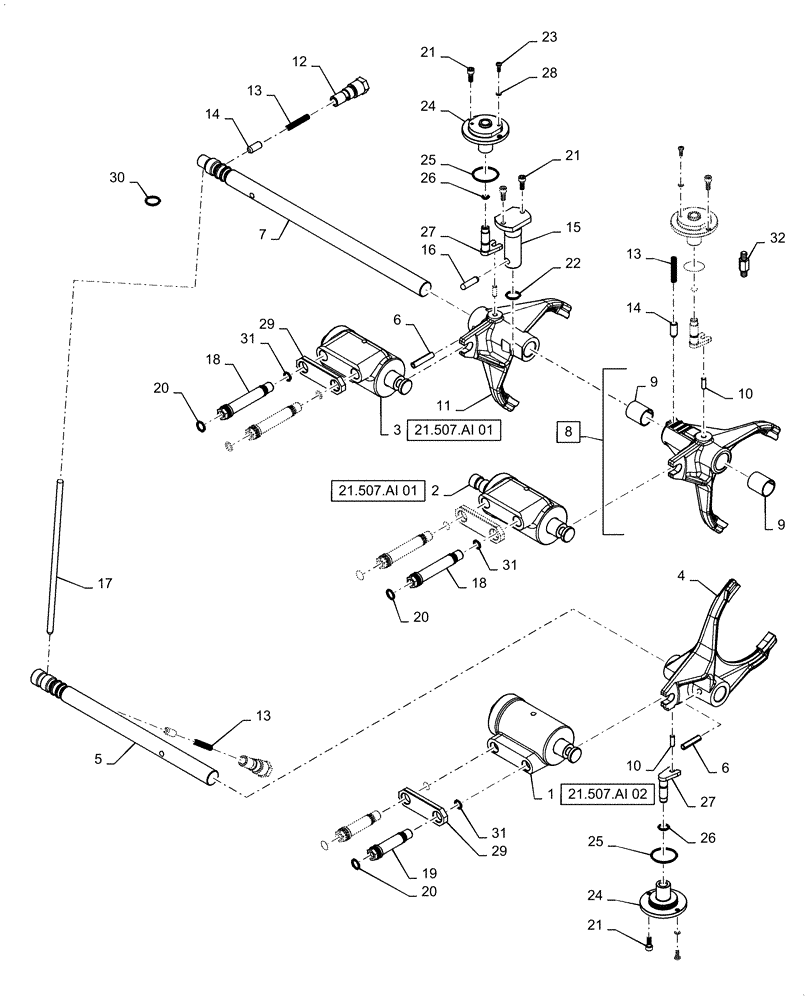 Схема запчастей Case IH MAGNUM 180 - (21.507.AJ) - VAR- 420104, 420105 - SHIFTER FORK - CVT (21) - TRANSMISSION